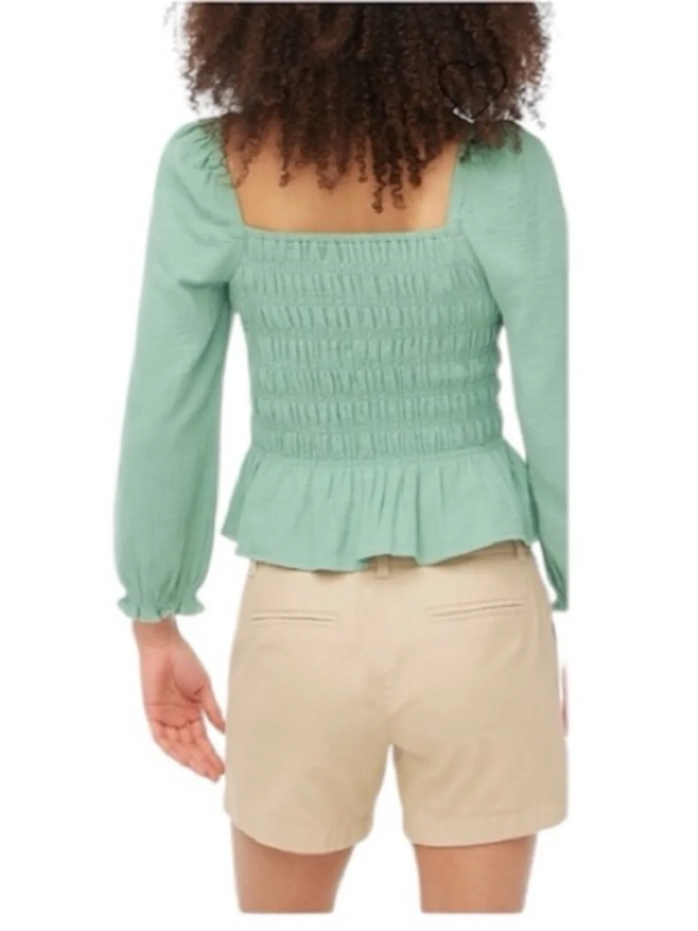 J. Crew Smocked Puff Sleeve Square Neck Woven Blouse Seafoam Green XS